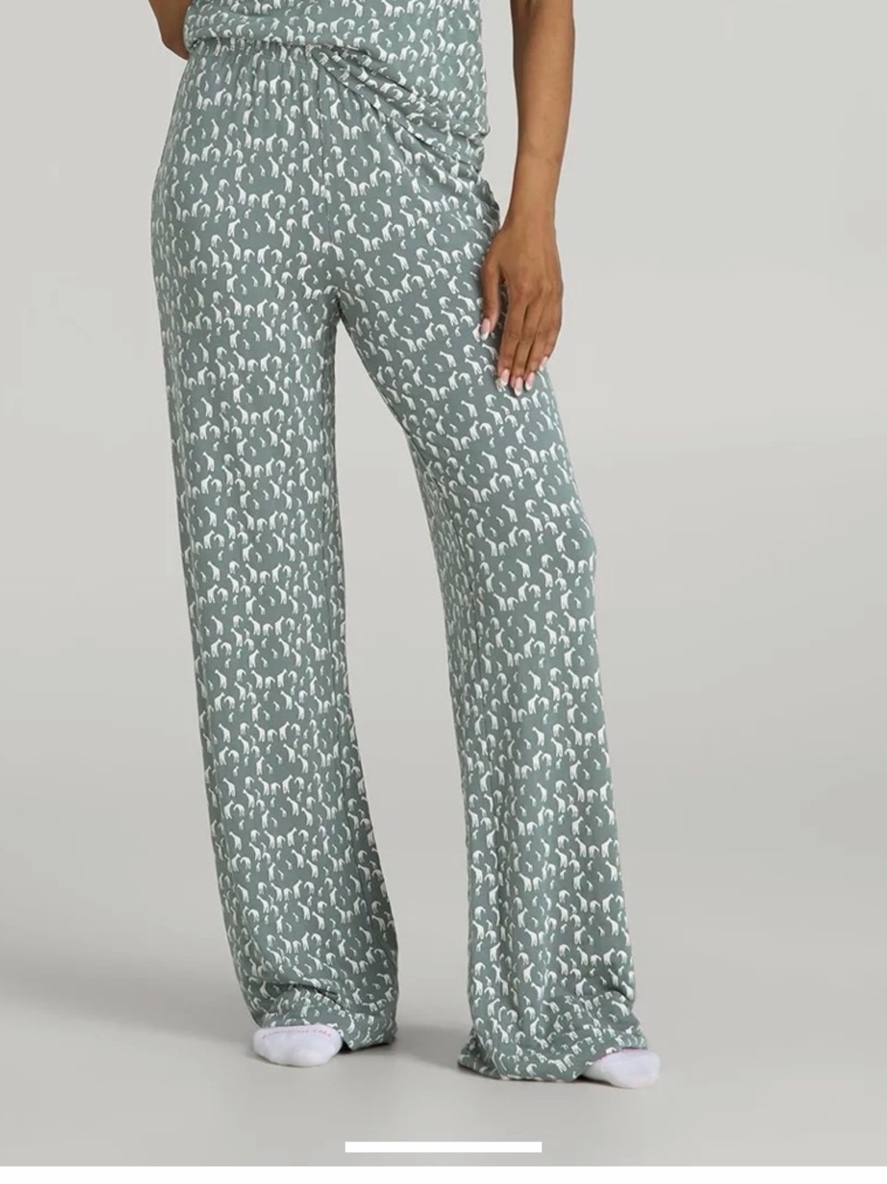Women's Sage Green Printed Wide-Leg Pajama Pants